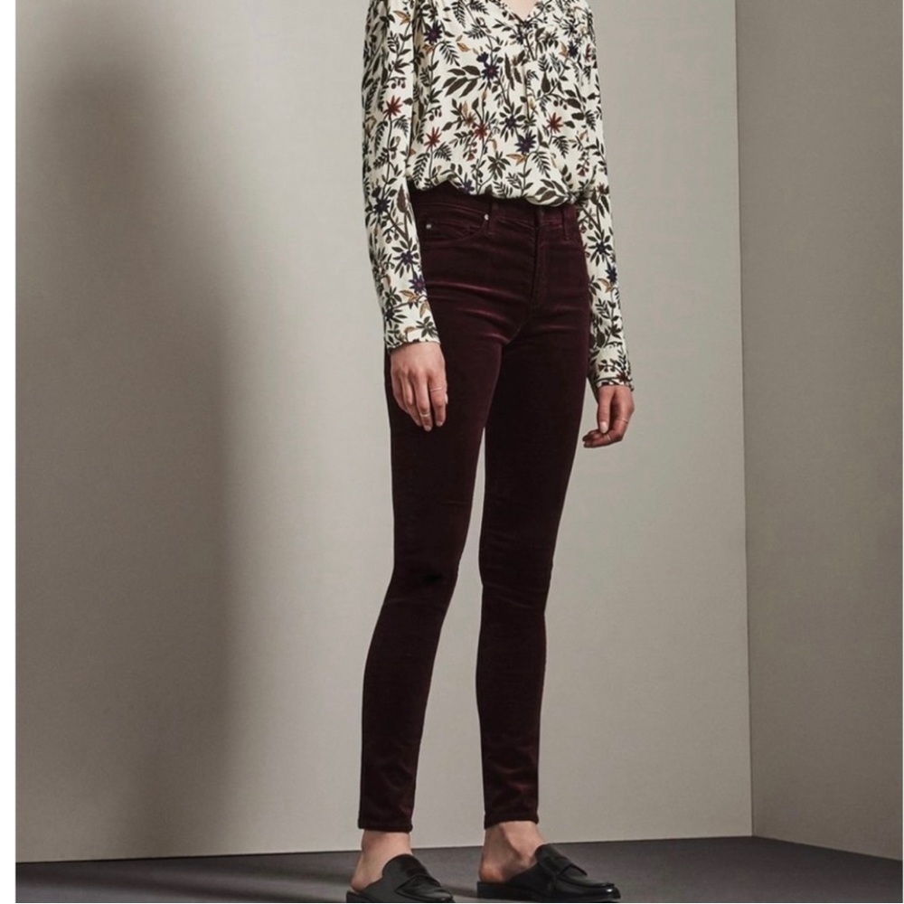 Ag The Farrah High Rise Skinny Velvet Skinny Jeans in Deep Current Size 25